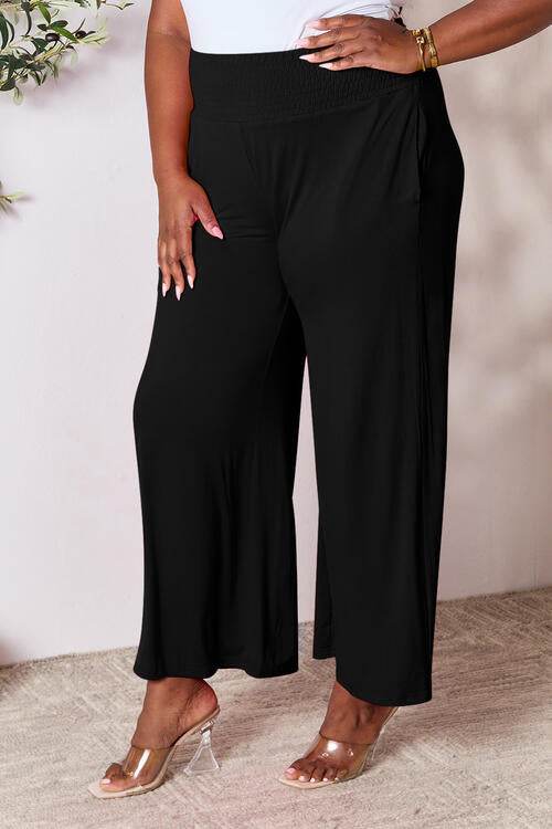 Basic Bae Full Size Smocked Wide Waistband Wide Leg Women Pants
