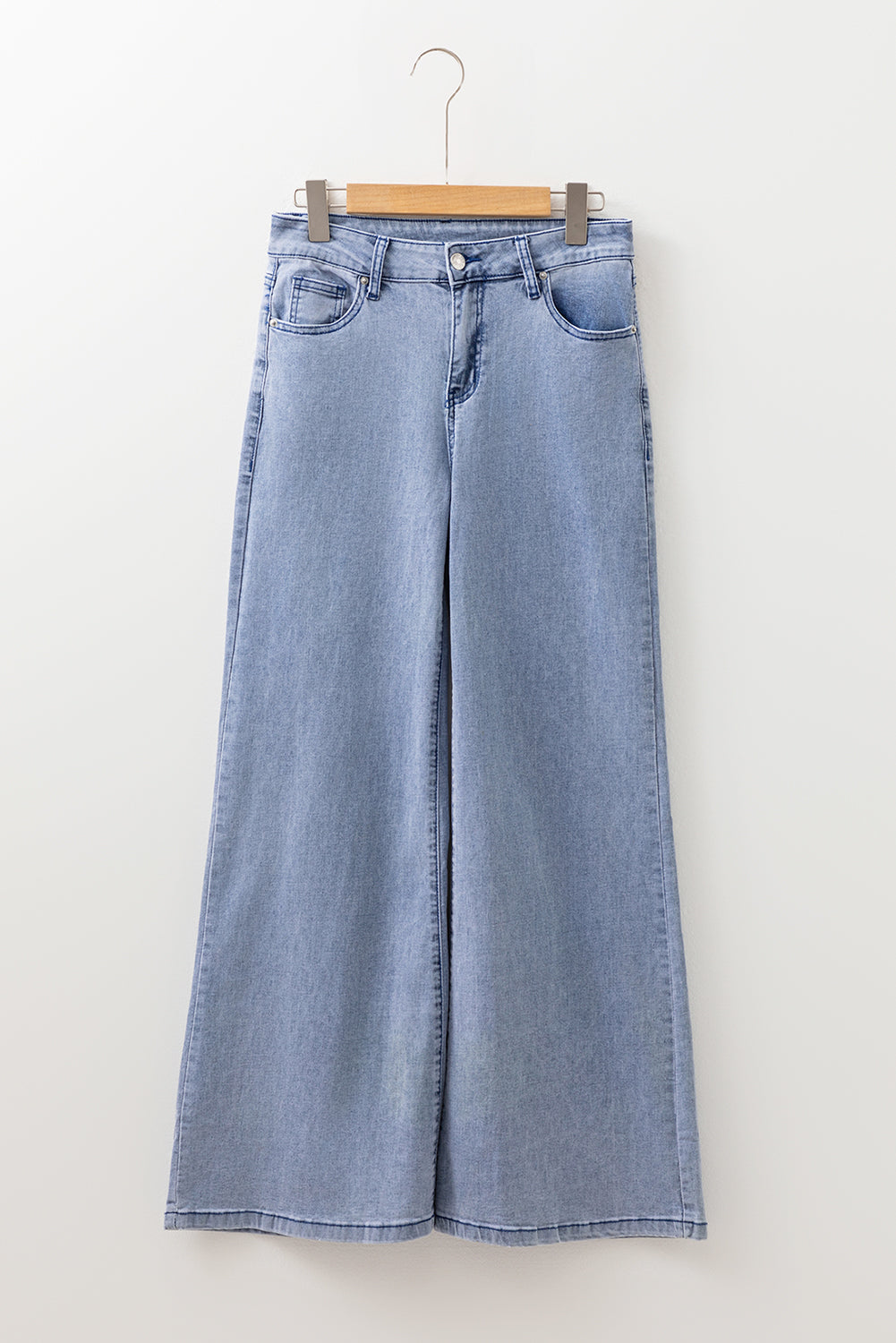 Beau Blue Button Zip High Waist Flared Hem Jeans Shewin