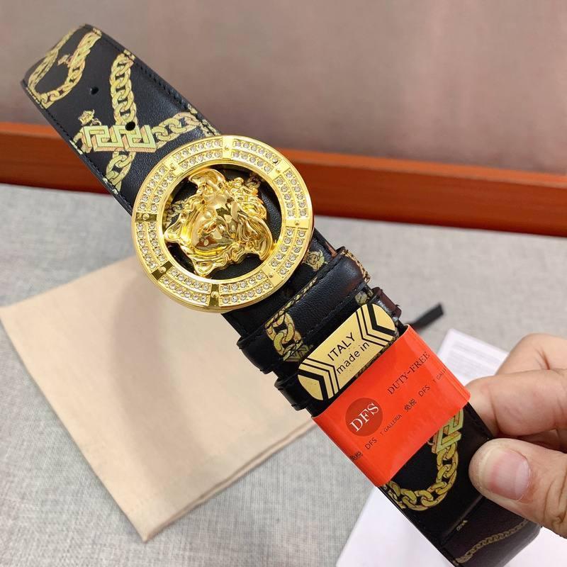 Versace Black Leather Vitello Belt Gold Medallion Buckle Banlieue91