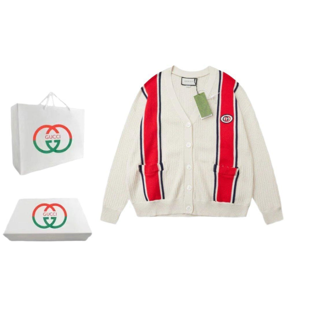 Gucci Knit cotton cardigan with patch Ivory Banlieue91