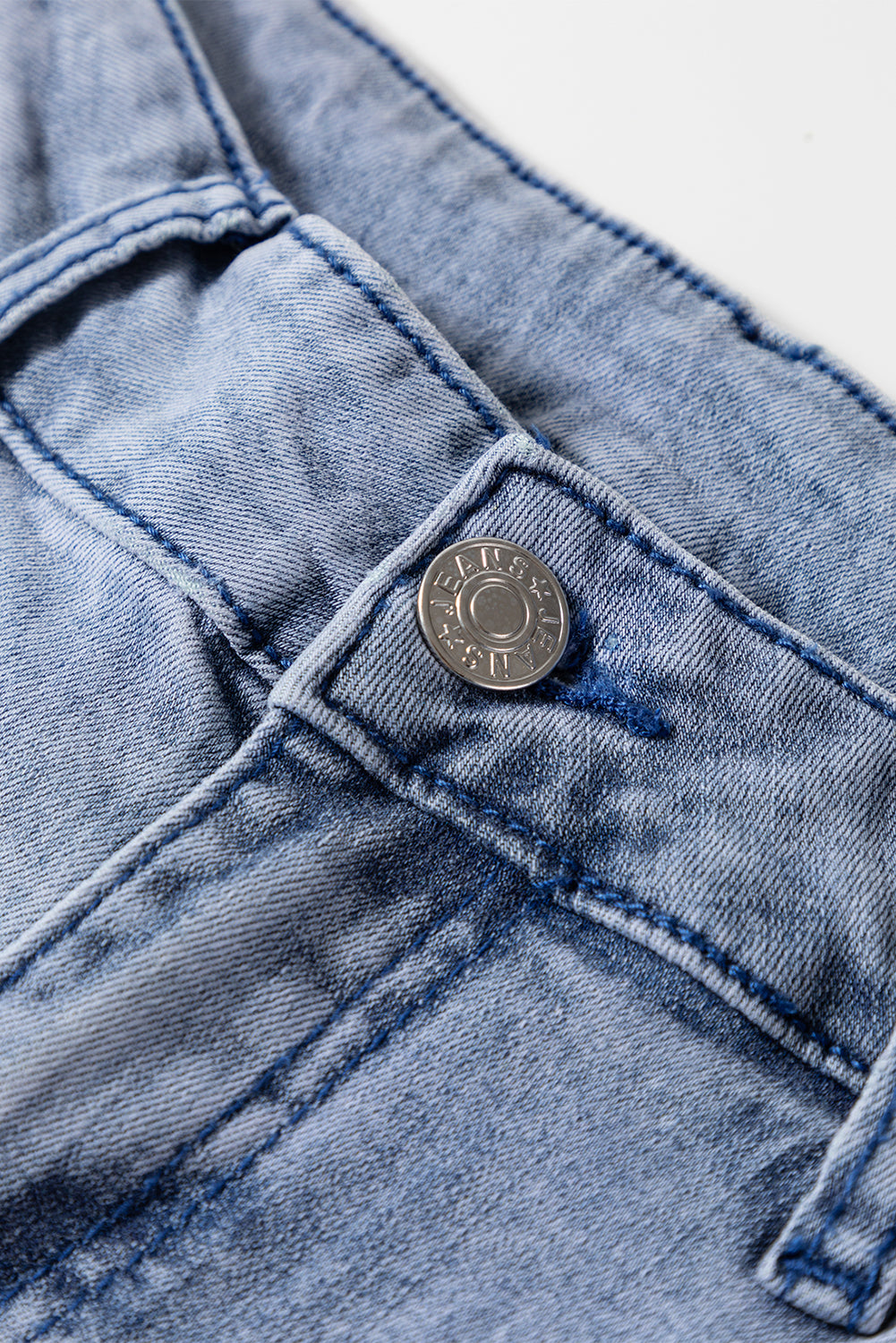 Beau Blue Button Zip High Waist Flared Hem Jeans Shewin