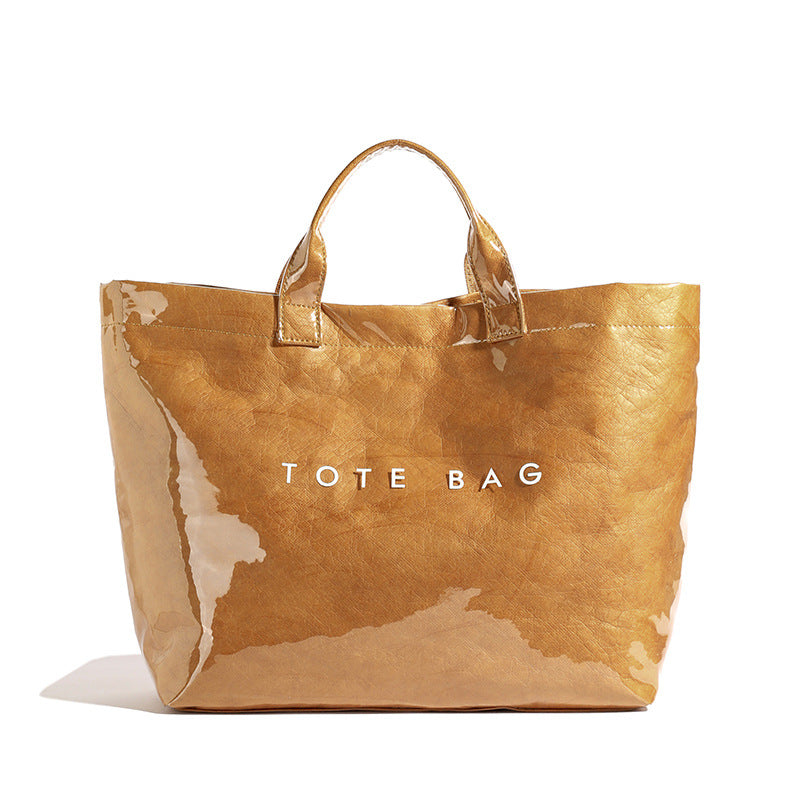 Vintage PVC tote with DuPont lettering. Simple, transparent, large - capacity handbag for commuting women.