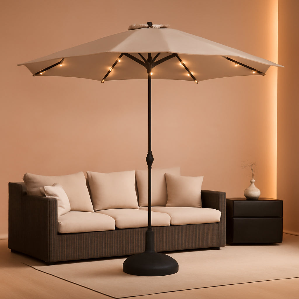 9ft Solar LED Outdoor Umbrella Weatherproof Canopy