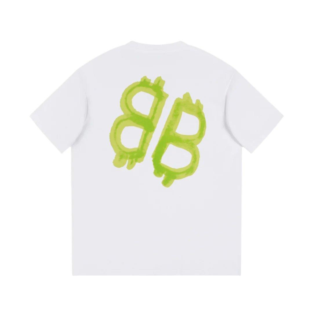 Balenciaga White & Green T-Shirt Without Collar Banlieue91