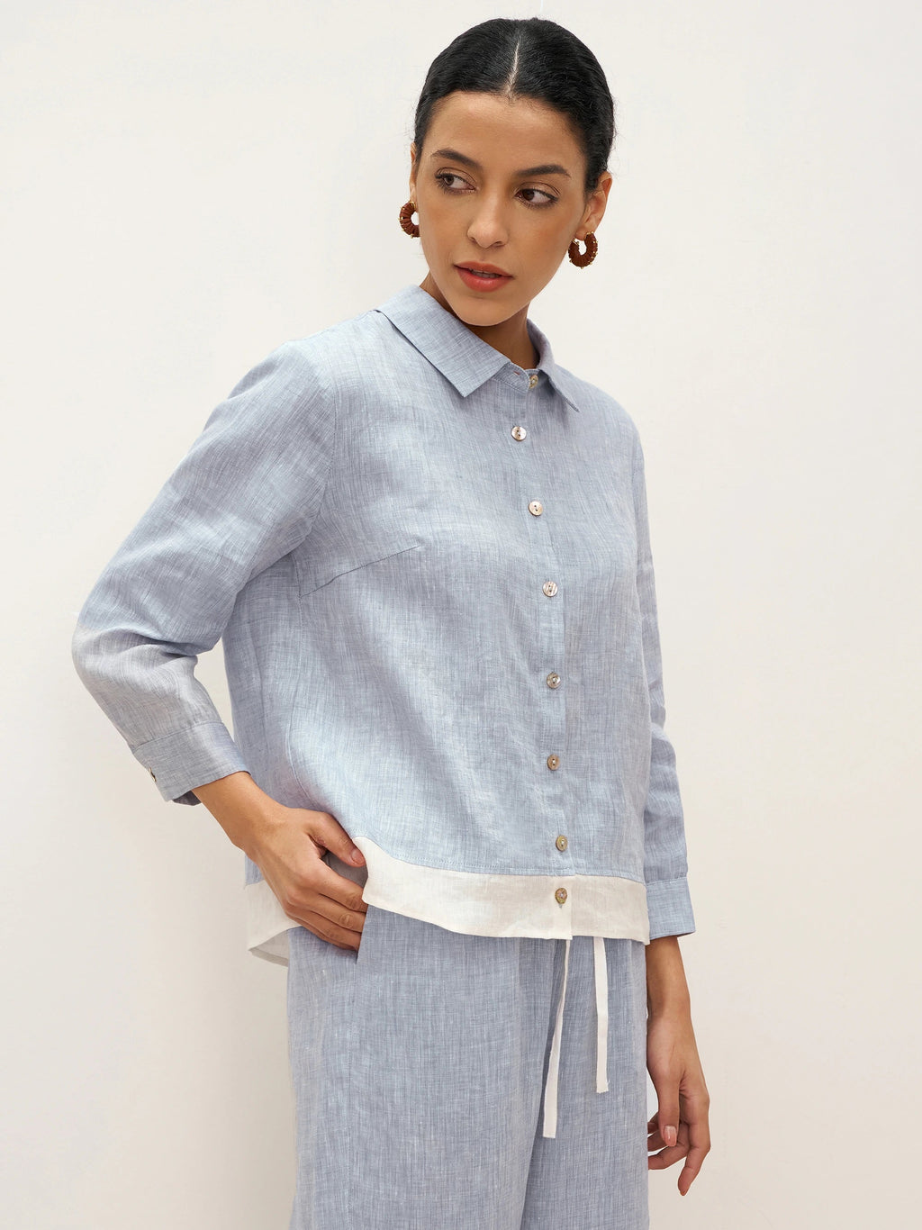 100% Linen Buttoned Closure Color-Blocked Shirt JANICE LINTICO