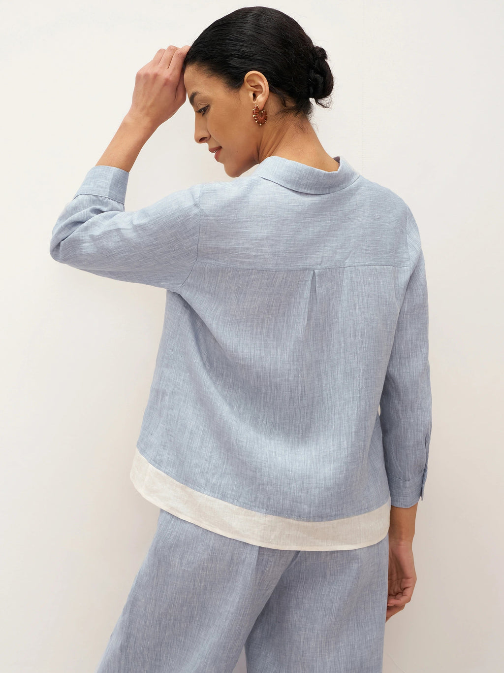 100% Linen Buttoned Closure Color-Blocked Shirt JANICE LINTICO