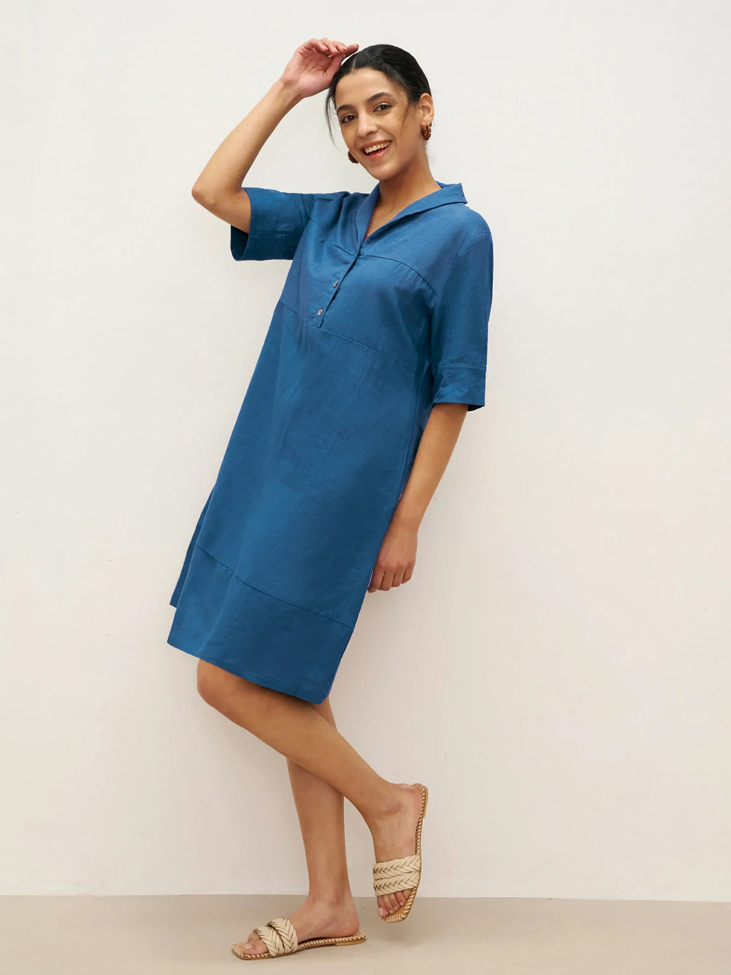 Linen Shawl V-Neck Half Sleeve Minidress LIVIA LINTICO