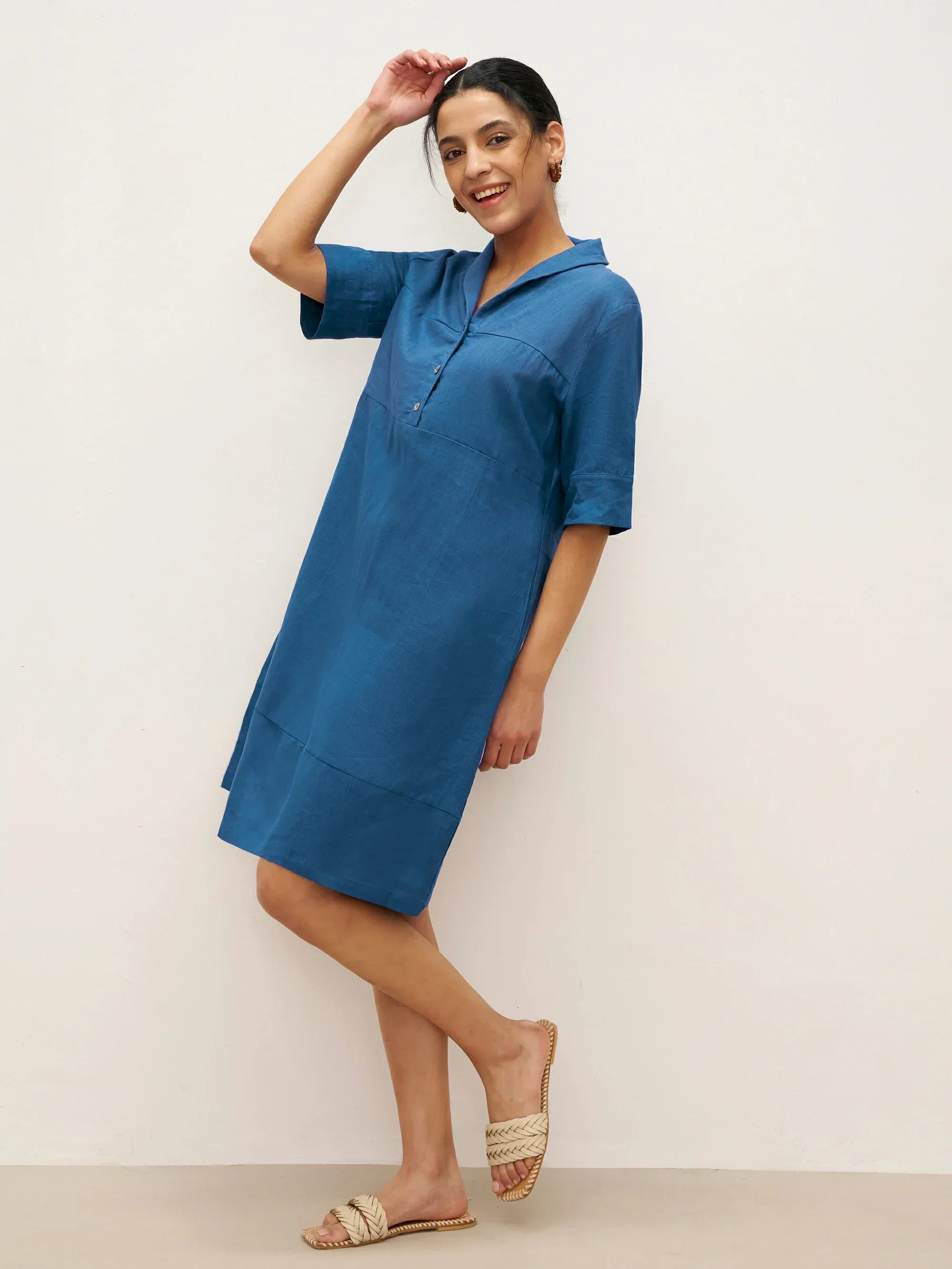 Linen Shawl V-Neck Half Sleeve Minidress LIVIA LINTICO