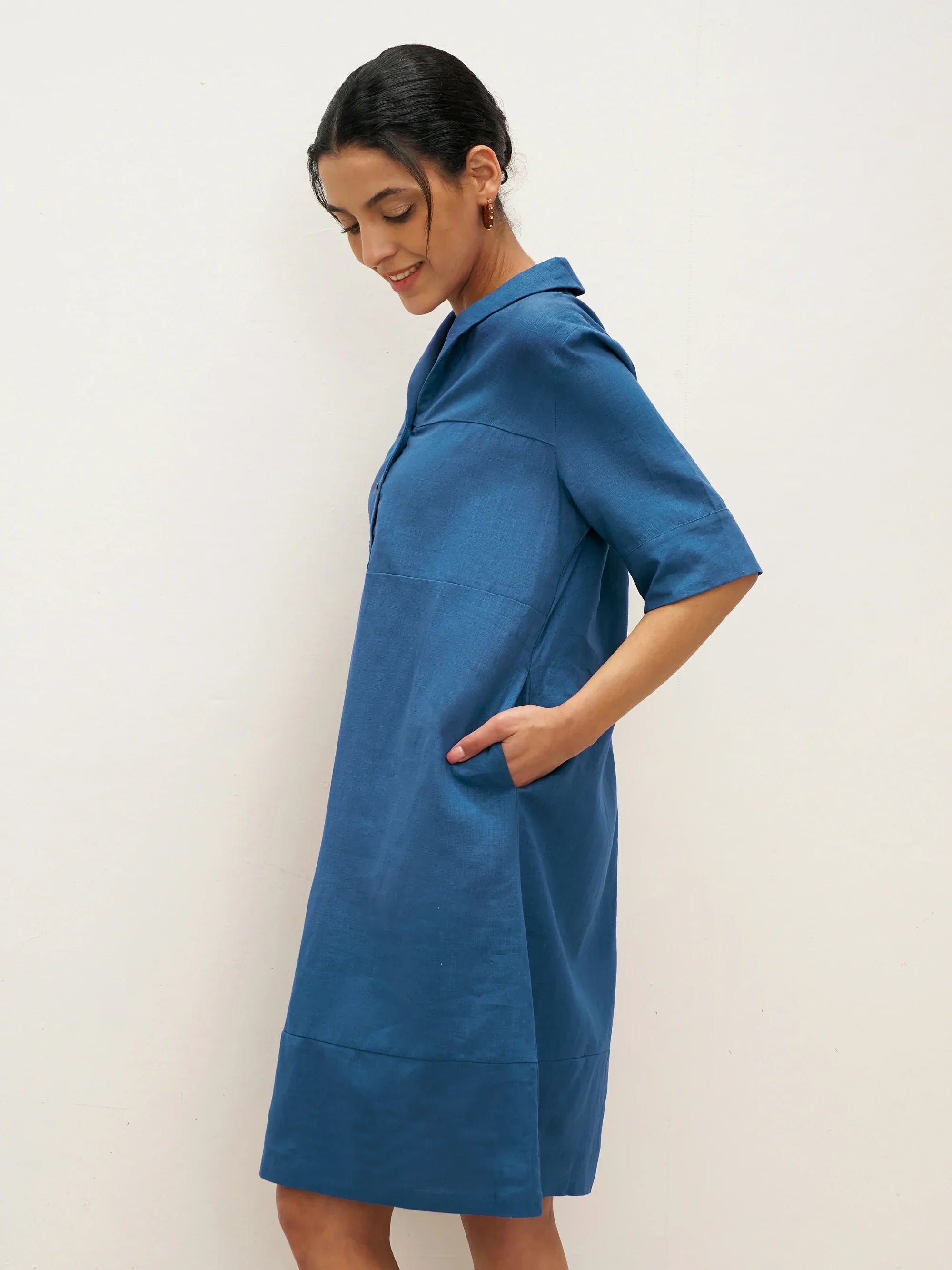 Linen Shawl V-Neck Half Sleeve Minidress LIVIA LINTICO