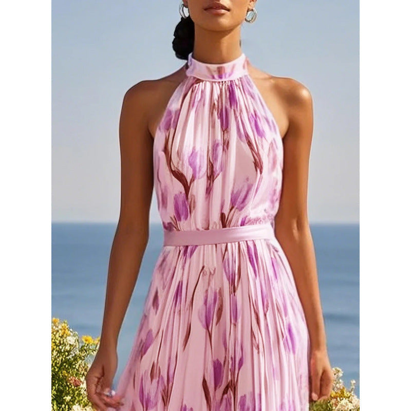 Women's Halterneck High-Waist Swing Dress – Floral & Solid Prints FitiqueFit