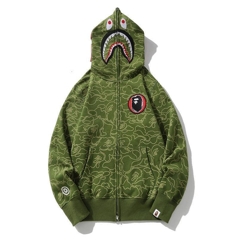 BAPE Line Camo Shark Full Zip Hoodie A Bathing Ape 'Green' Banlieue91