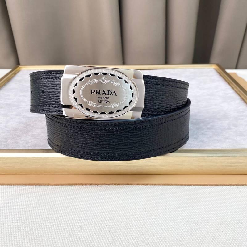 Prada Leather Belt Brushed Silver Buckle 'Black' Banlieue91