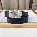 Prada Leather Belt Brushed Silver Buckle 'Black' Banlieue91