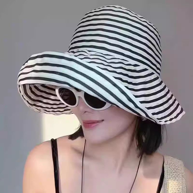 Women's Wide-Brim Striped Sun Hat – UV Protection & Adjustable Fit FitiqueFit