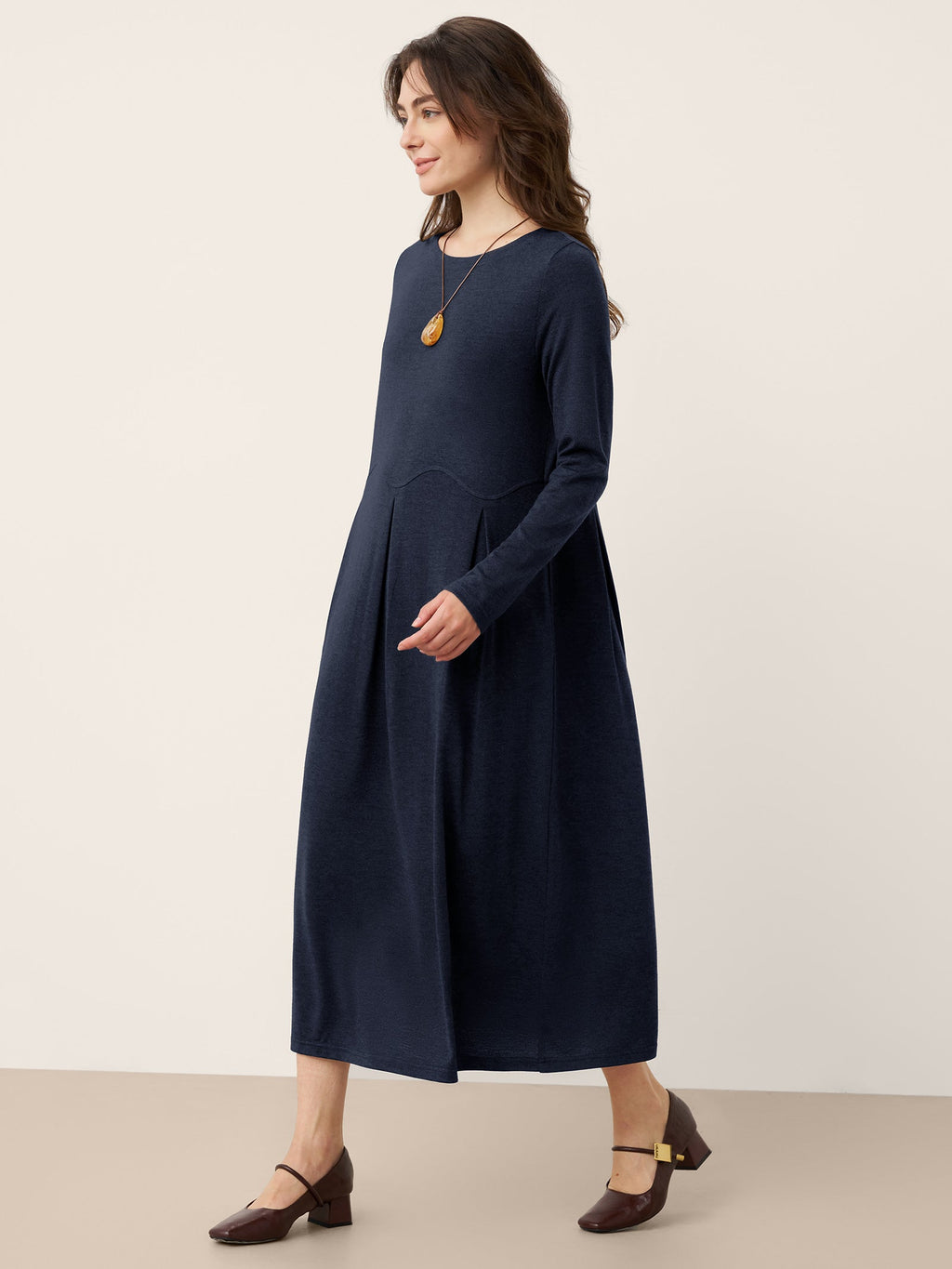 Wool Arc-Panel Sculpted Pleats Midi Dress CALISTA LINTICO