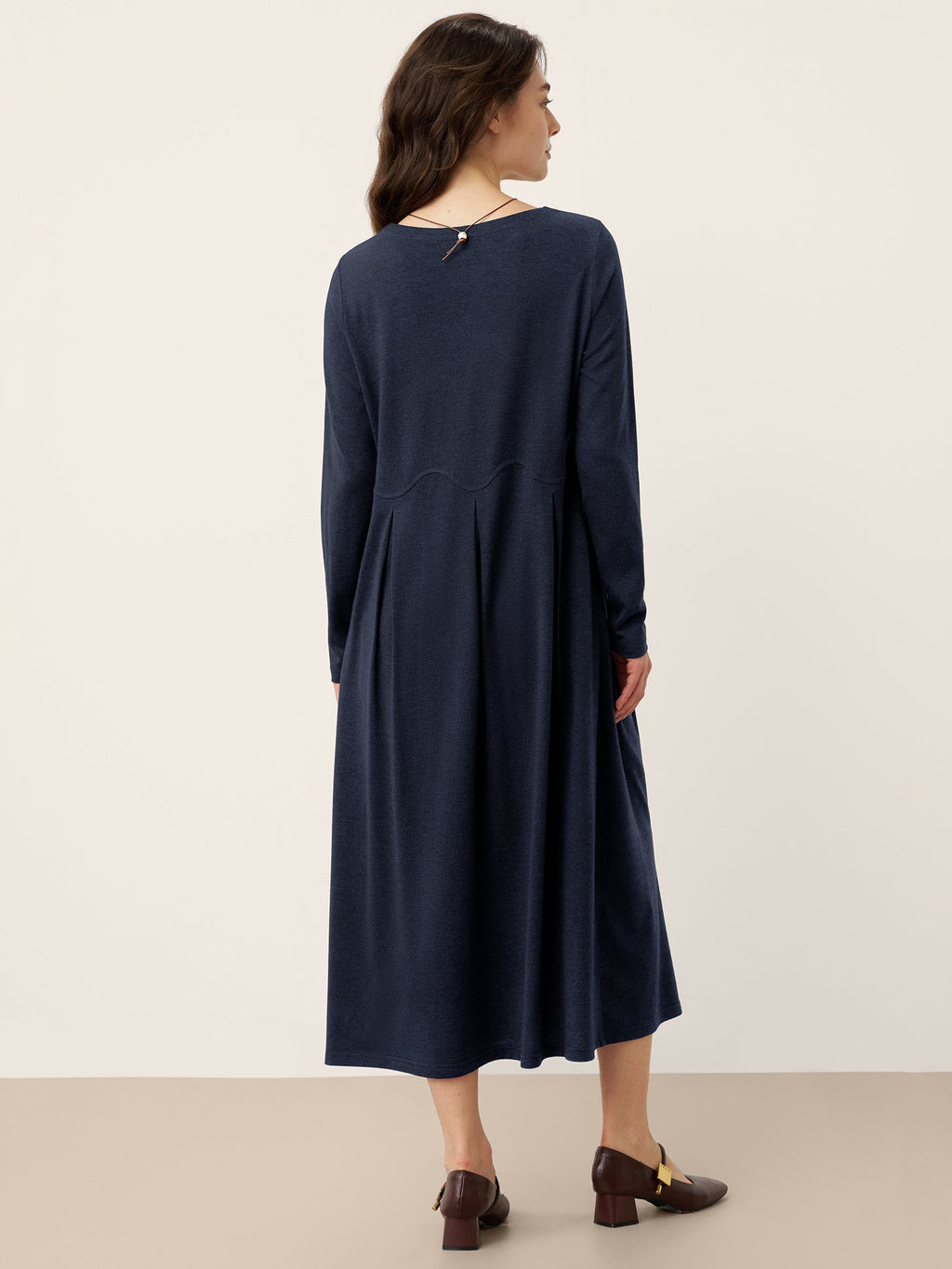 Wool Arc-Panel Sculpted Pleats Midi Dress CALISTA LINTICO