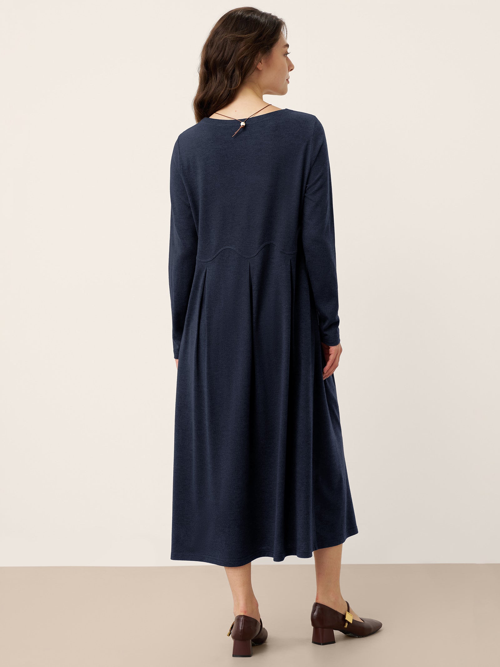 Wool Arc-Panel Sculpted Pleats Midi Dress CALISTA LINTICO