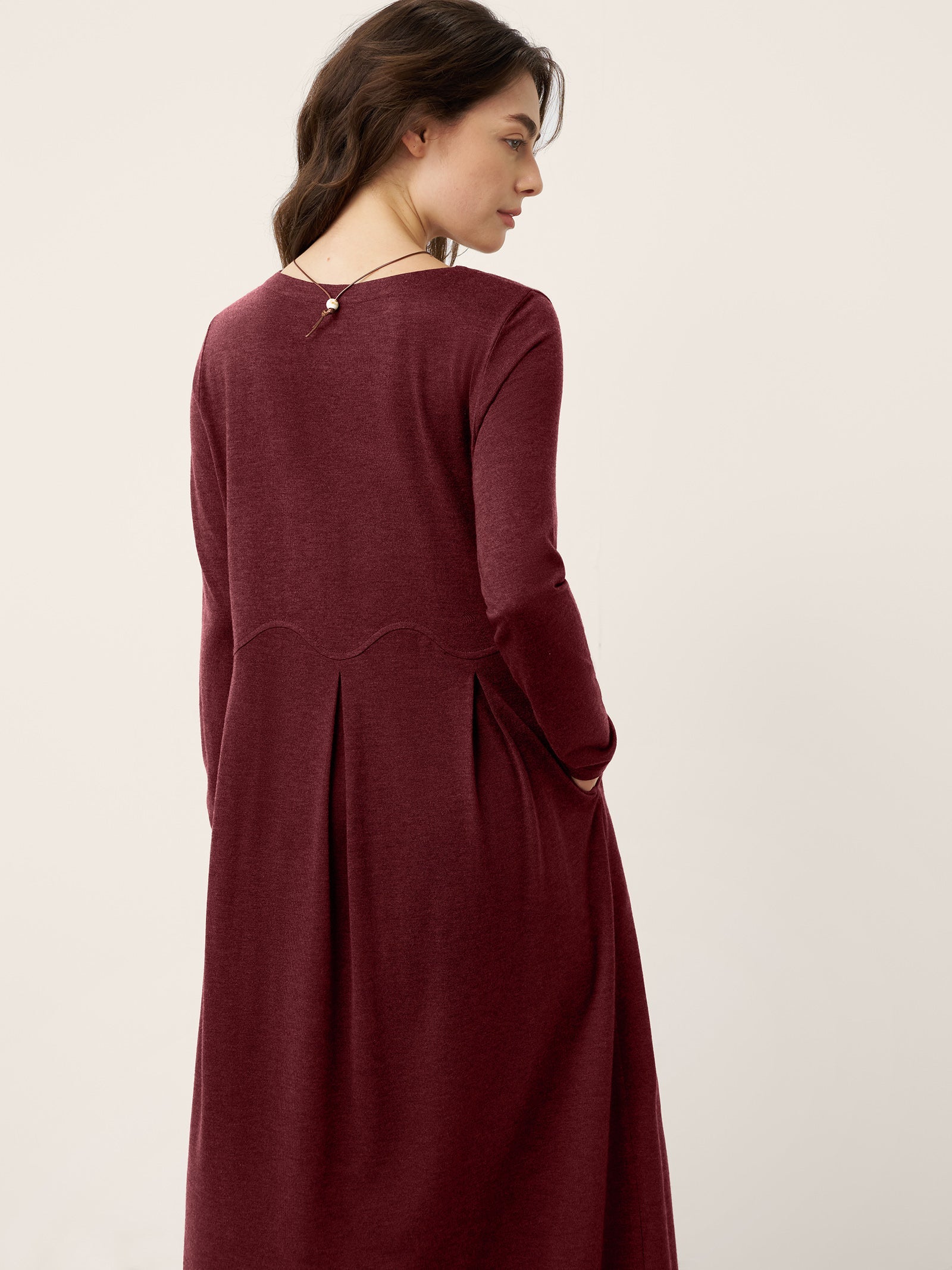 Wool Arc-Panel Sculpted Pleats Midi Dress CALISTA LINTICO