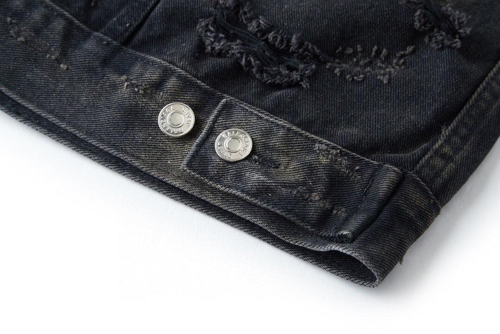Balenciaga Oversized Distressed Denim Jacket - Black Banlieue91