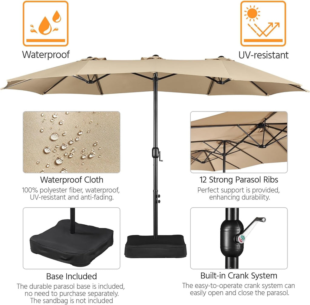 13 Ft Patio Umbrella Weather Resistant BaseIncluded Tan