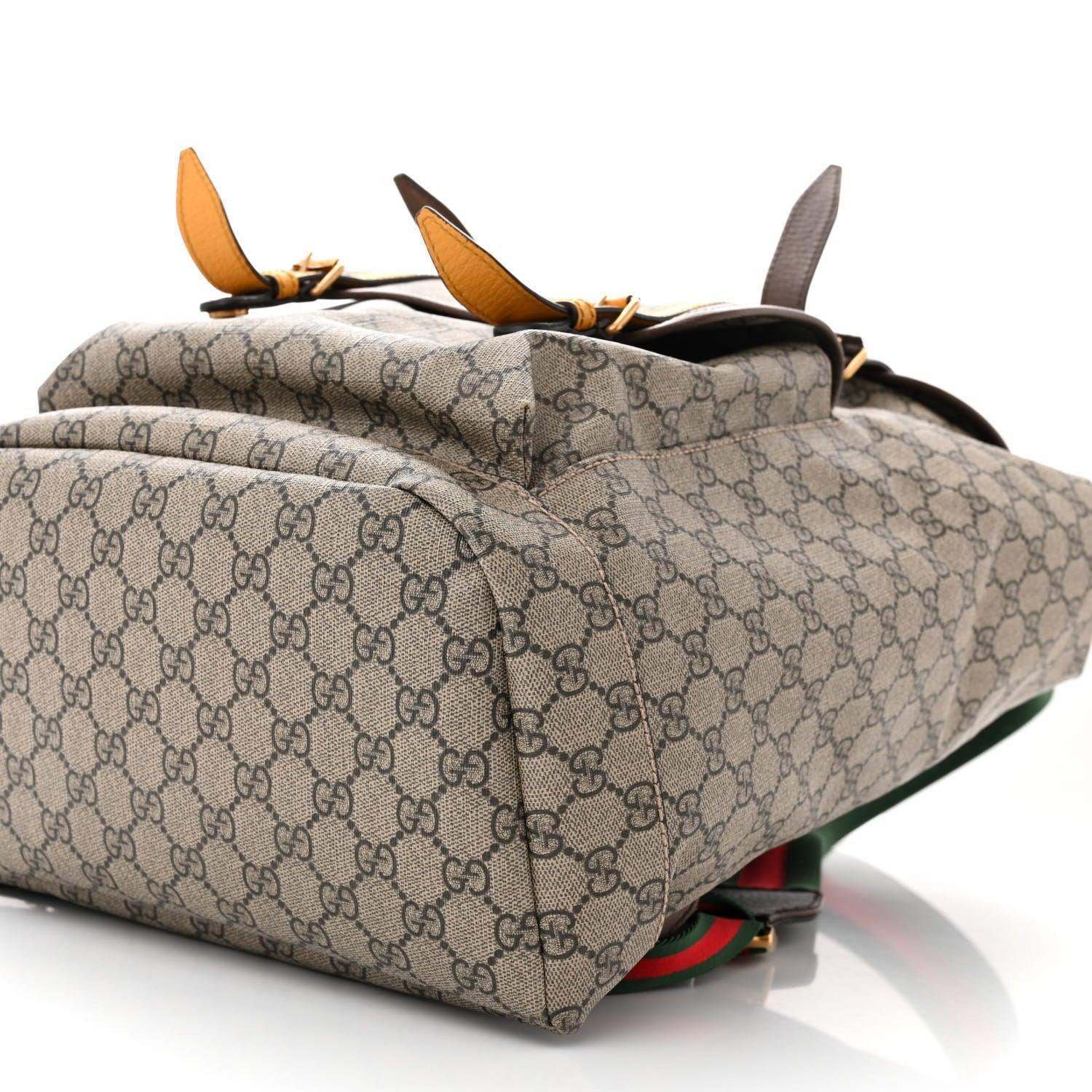 Gucci Soft GG Supreme Monogram Neo Vintage Double Buckle Backpack Beige New Acero Crop Banlieue91