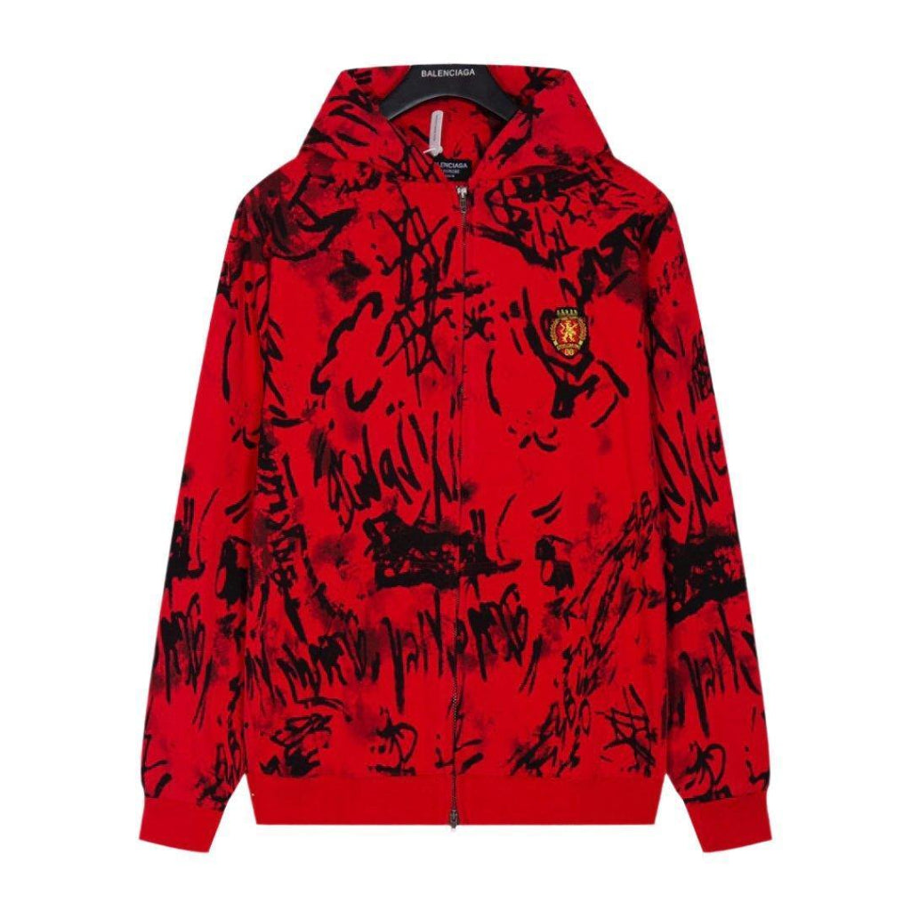 Balenciaga Skater Graffiti Zip Up Hoodie Red Banlieue91