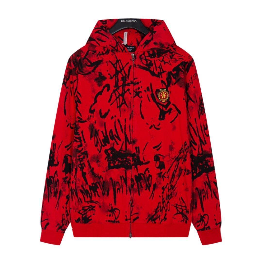 Balenciaga Skater Graffiti Zip Up Hoodie Red Banlieue91