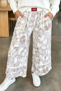 Gray Floral Camo Print Contrast Trim Plus Size Loose Pants