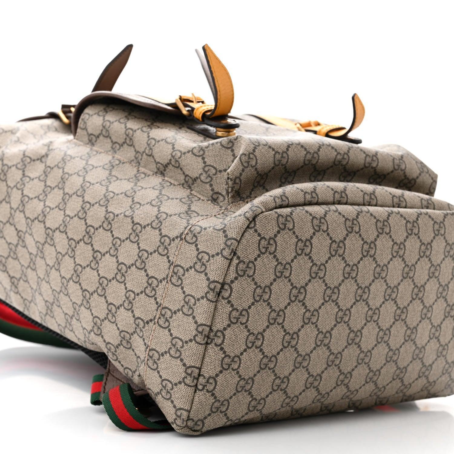 Gucci Soft GG Supreme Monogram Neo Vintage Double Buckle Backpack Beige New Acero Crop Banlieue91