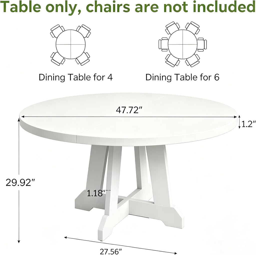 Forty Seven Inches White Circular Solid Wood Dining Table