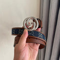GUCCI Embellished coated-canvas and leather belt 'Brown/Blue' Banlieue91