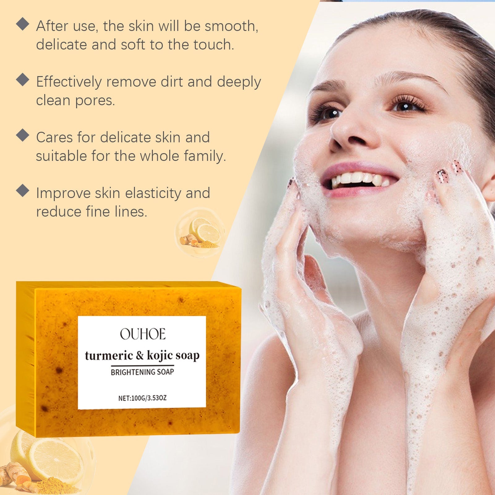 Turmeric & Kojic Soap, Gentle Cleansing Skin Moisturizing Facial Body Care Soap