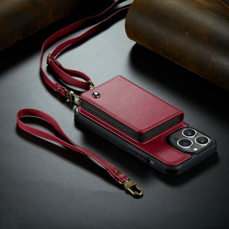 For iPhone14pro Plug-In Card 13pro Wallet Mobile Phone Case Samsung S22U Diagonal Straddle Mobile Phone Case V.I.P Digital Presence