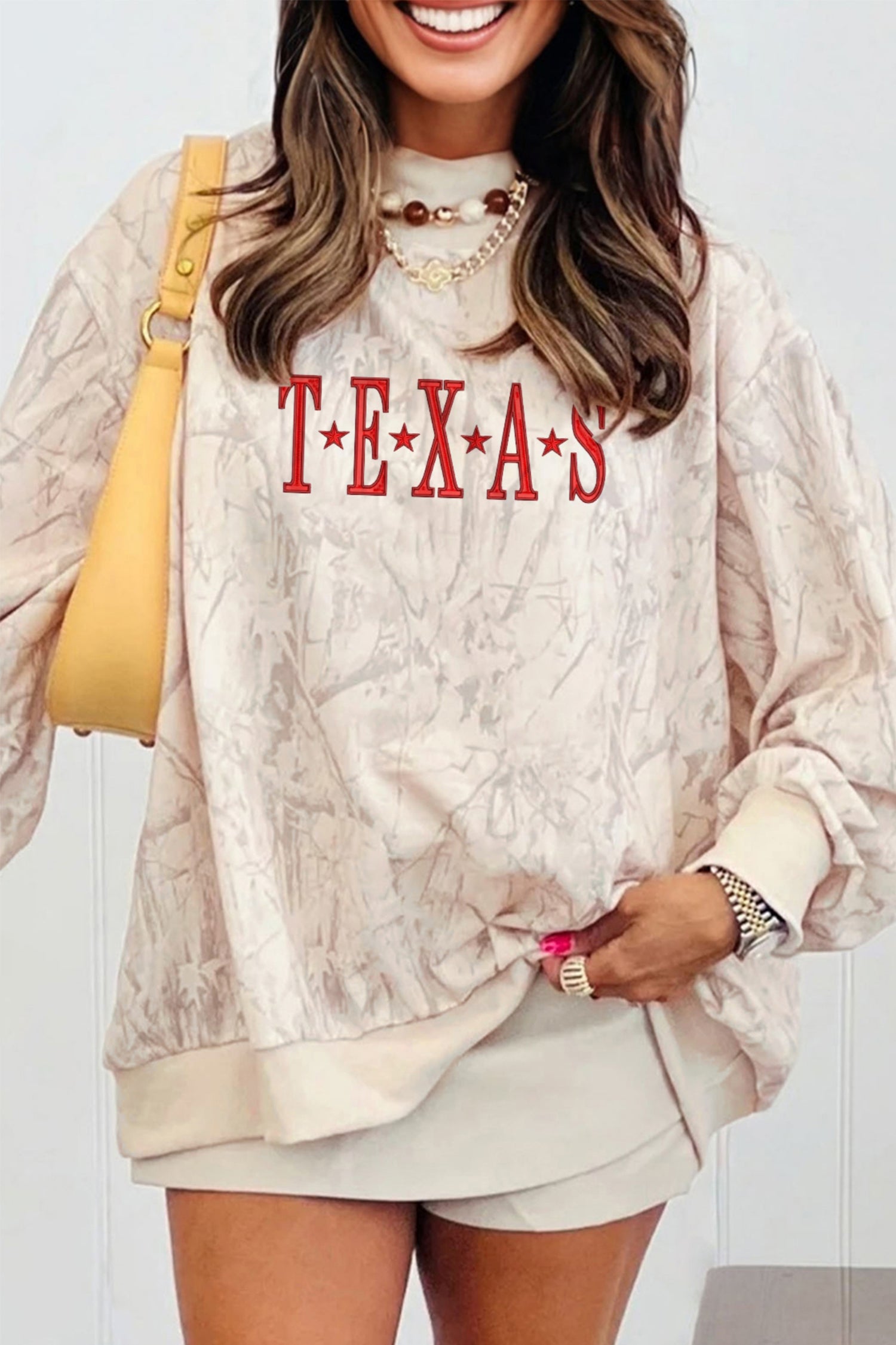 Khaki TEXAS Embroidered Camo Mock Neck Sweatshirt