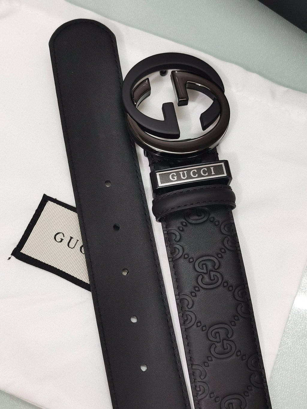 GUCCI Embellished coated-canvas and leather belt 'Black' Banlieue91