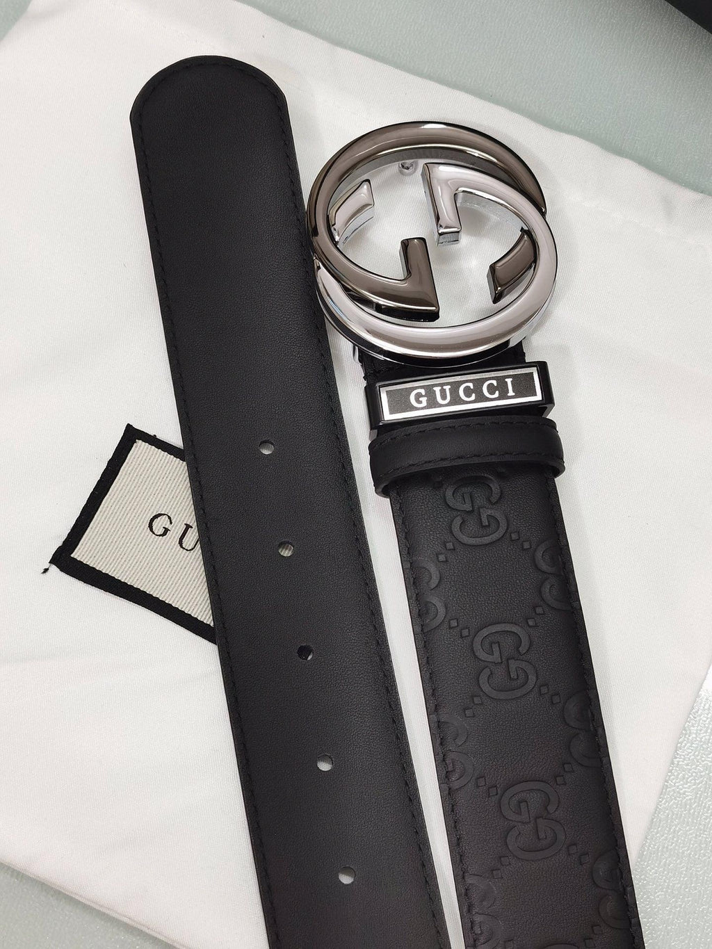 GUCCI Embellished coated-canvas and leather belt 'Black' Banlieue91