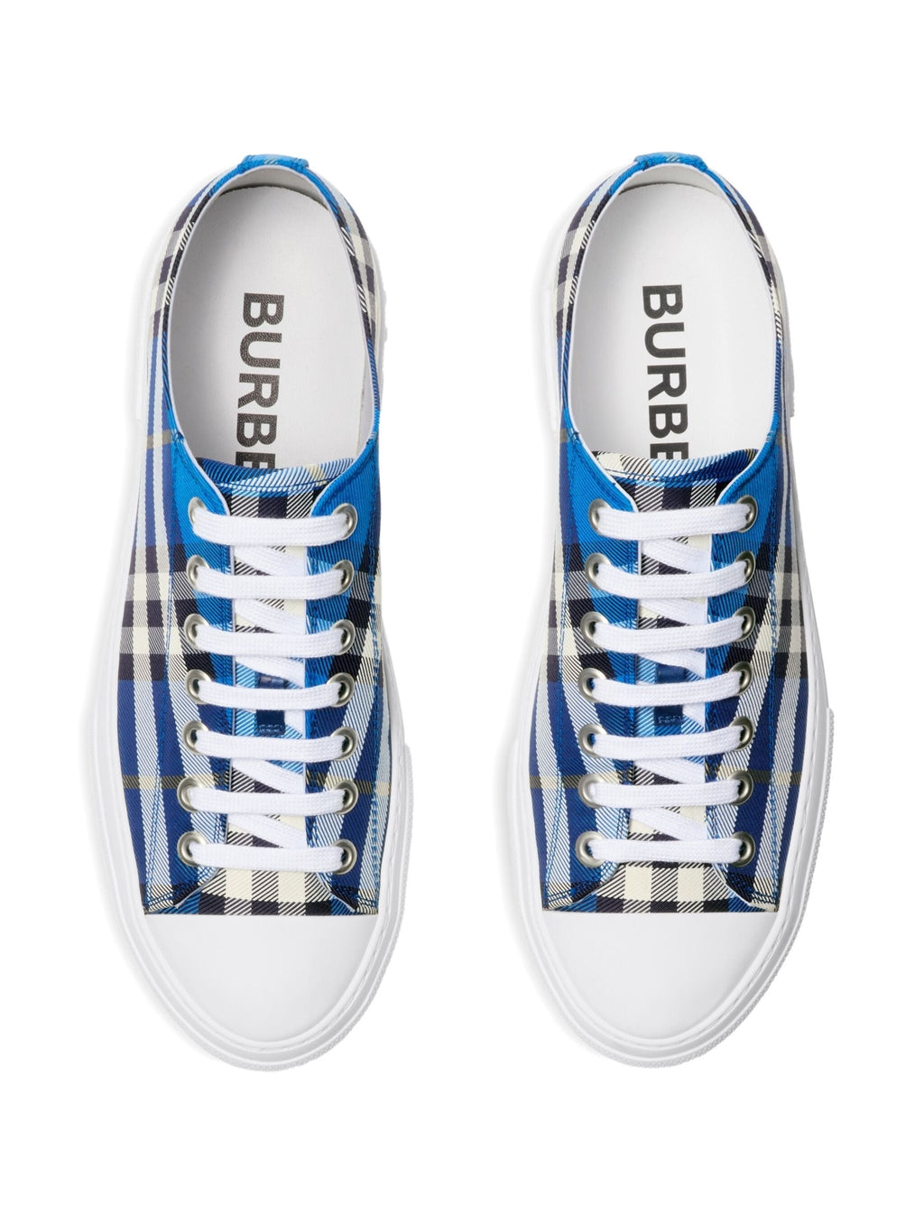 BURBERRY Stylish Cotton Sneakers with Blue Check Pattern for Men Banlieue91