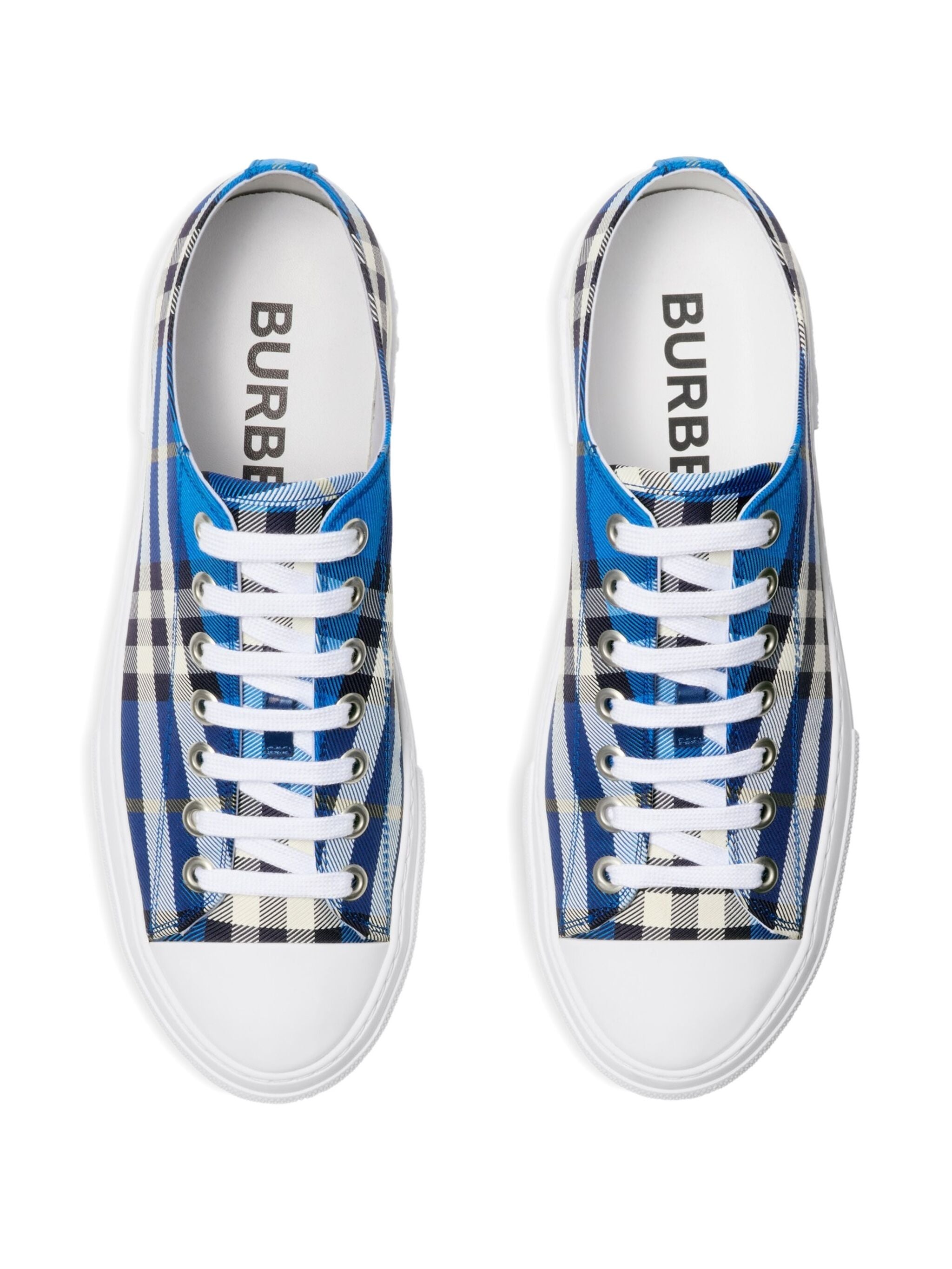 BURBERRY Stylish Cotton Sneakers with Blue Check Pattern for Men Banlieue91
