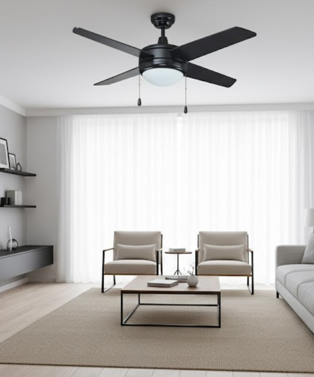 52" Europa IV 4-Blade Ceiling Fan Black Finish with Integrated LED Light LampsUSA