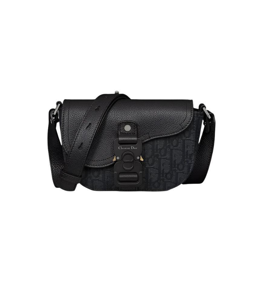 Mini Saddle Messenger Bag with Flap Beige and Black Dior Oblique Jacquard with Black Grained Calfskin Banlieue91