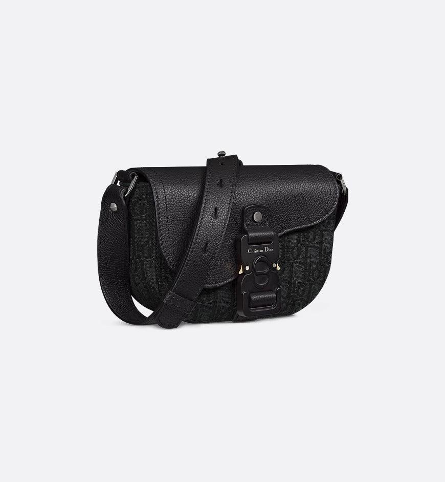 Mini Saddle Messenger Bag with Flap Beige and Black Dior Oblique Jacquard with Black Grained Calfskin Banlieue91