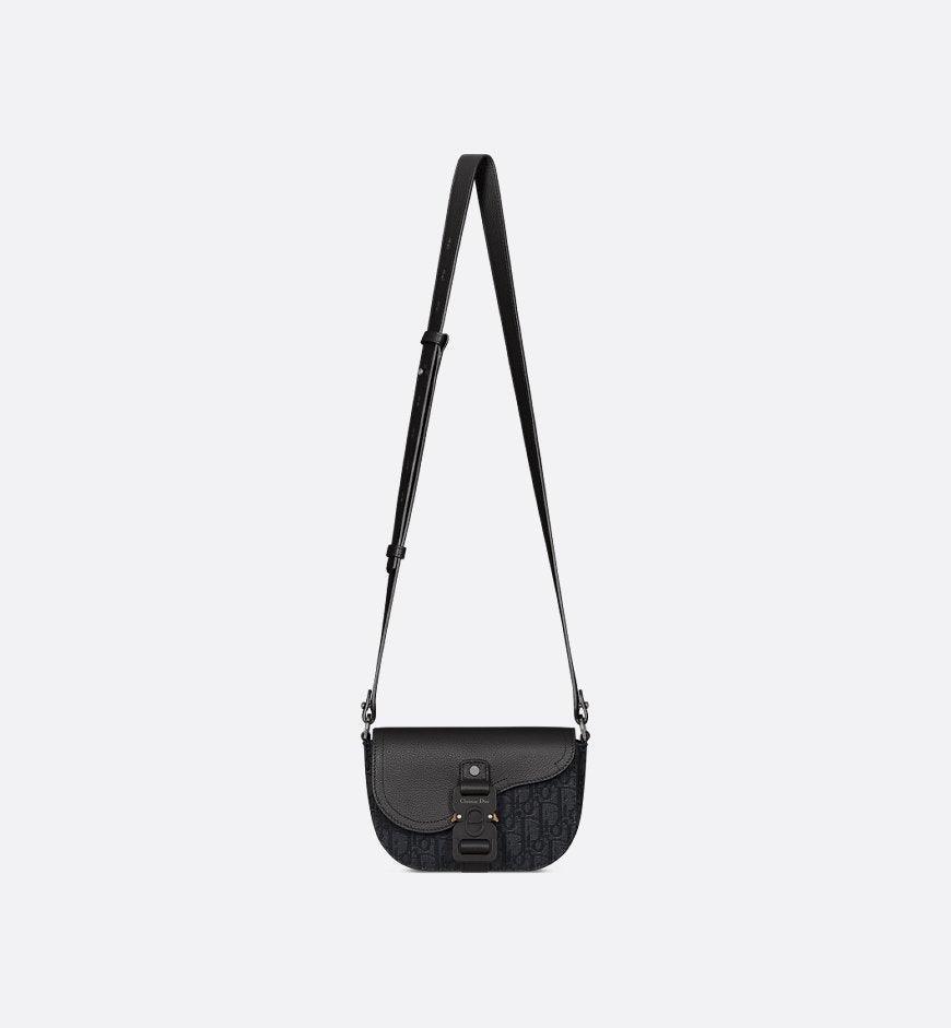 Mini Saddle Messenger Bag with Flap Beige and Black Dior Oblique Jacquard with Black Grained Calfskin Banlieue91