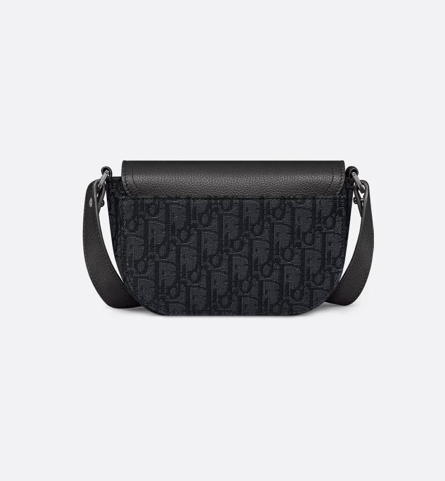 Mini Saddle Messenger Bag with Flap Beige and Black Dior Oblique Jacquard with Black Grained Calfskin Banlieue91