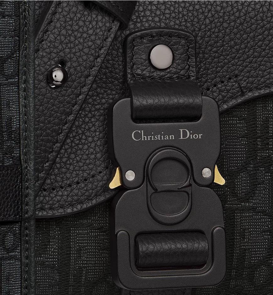 Mini Saddle Messenger Bag with Flap Beige and Black Dior Oblique Jacquard with Black Grained Calfskin Banlieue91