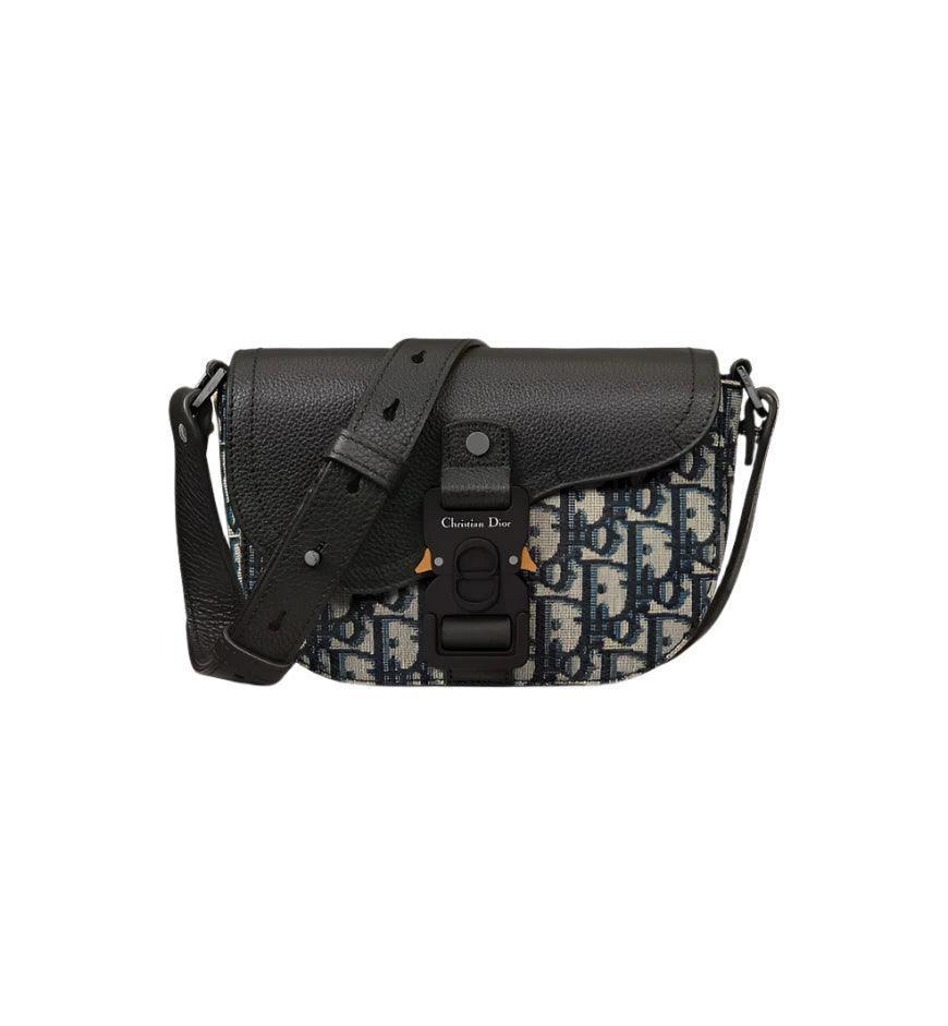 Mini Saddle Messenger Bag with Flap Black Dior Oblique Jacquard and Black Grained Calfskin Banlieue91