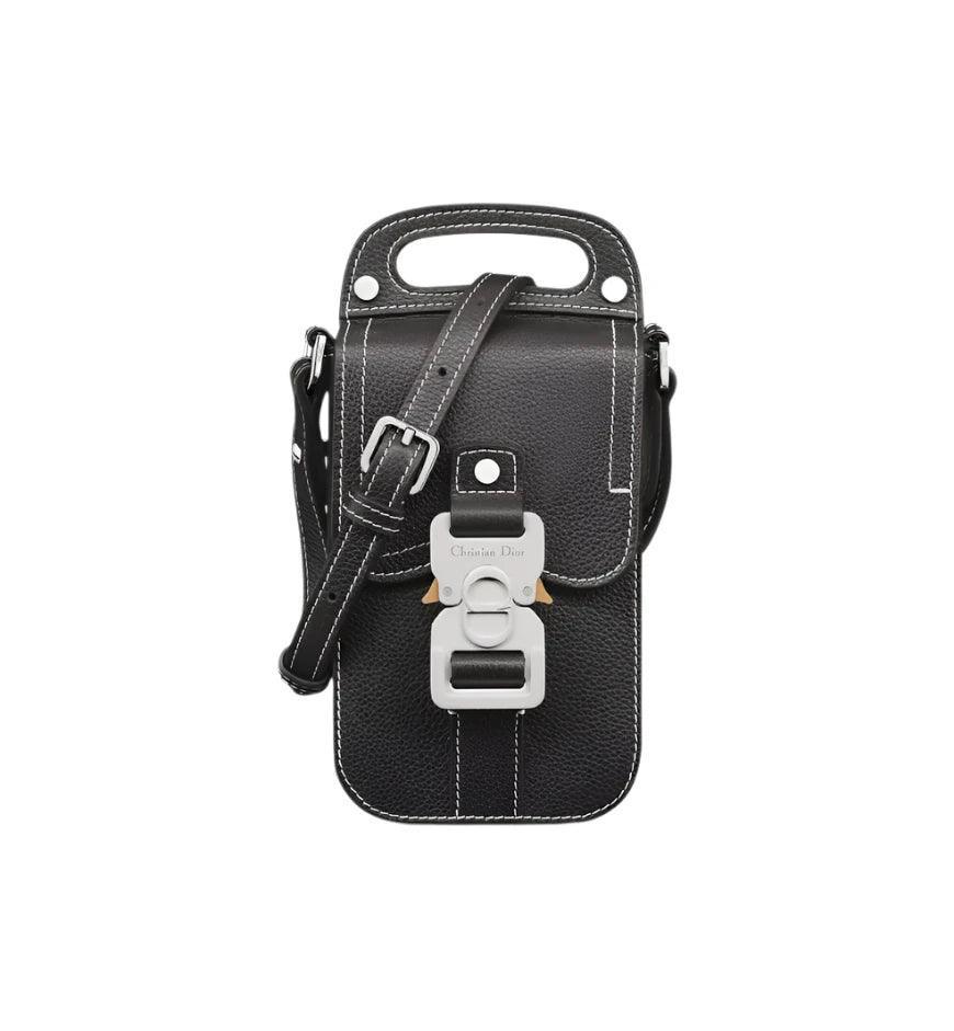 Saddle Vertical Pouch with Strap Black Dior Oblique Jacquard with Black Grained Calfskin Banlieue91