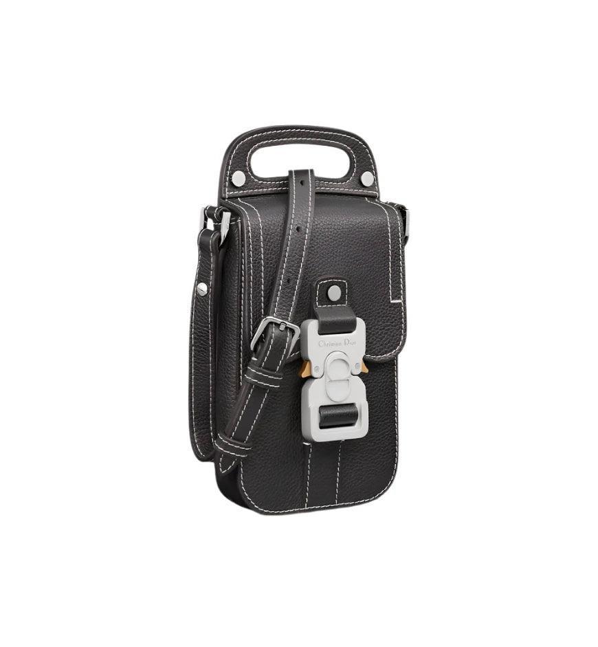 Saddle Vertical Pouch with Strap Black Dior Oblique Jacquard with Black Grained Calfskin Banlieue91