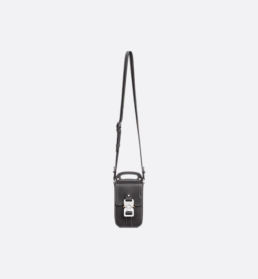 Saddle Vertical Pouch with Strap Black Dior Oblique Jacquard with Black Grained Calfskin Banlieue91