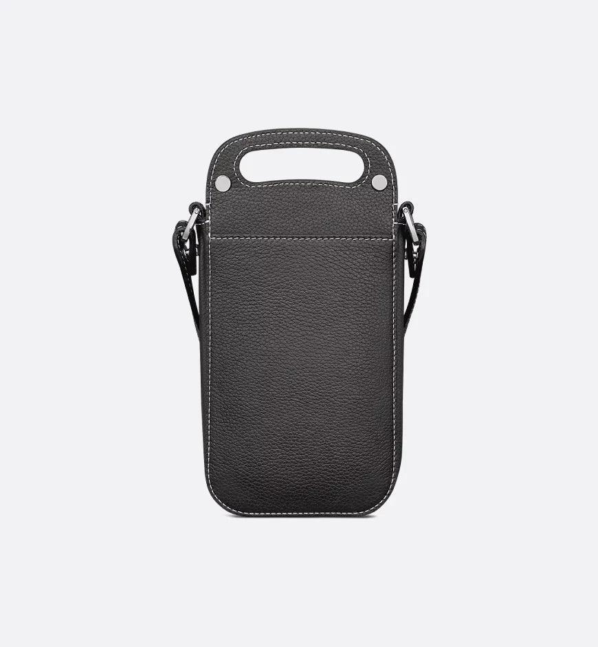 Saddle Vertical Pouch with Strap Black Dior Oblique Jacquard with Black Grained Calfskin Banlieue91