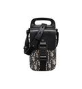 Saddle Vertical Pouch with Strap Beige and Black Dior Oblique Jacquard with Black Grained Calfskin Banlieue91